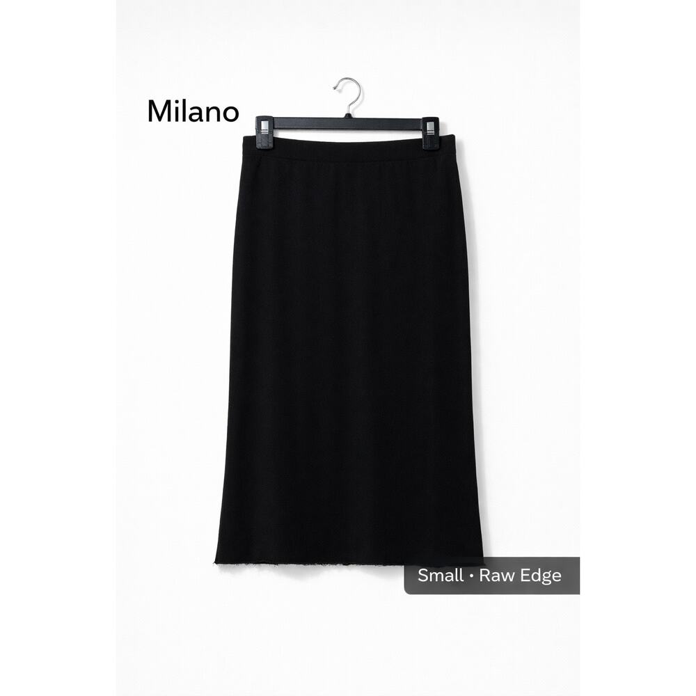 Milano Black Pencil Skirt Knee Length Raw Edge Small Pull On